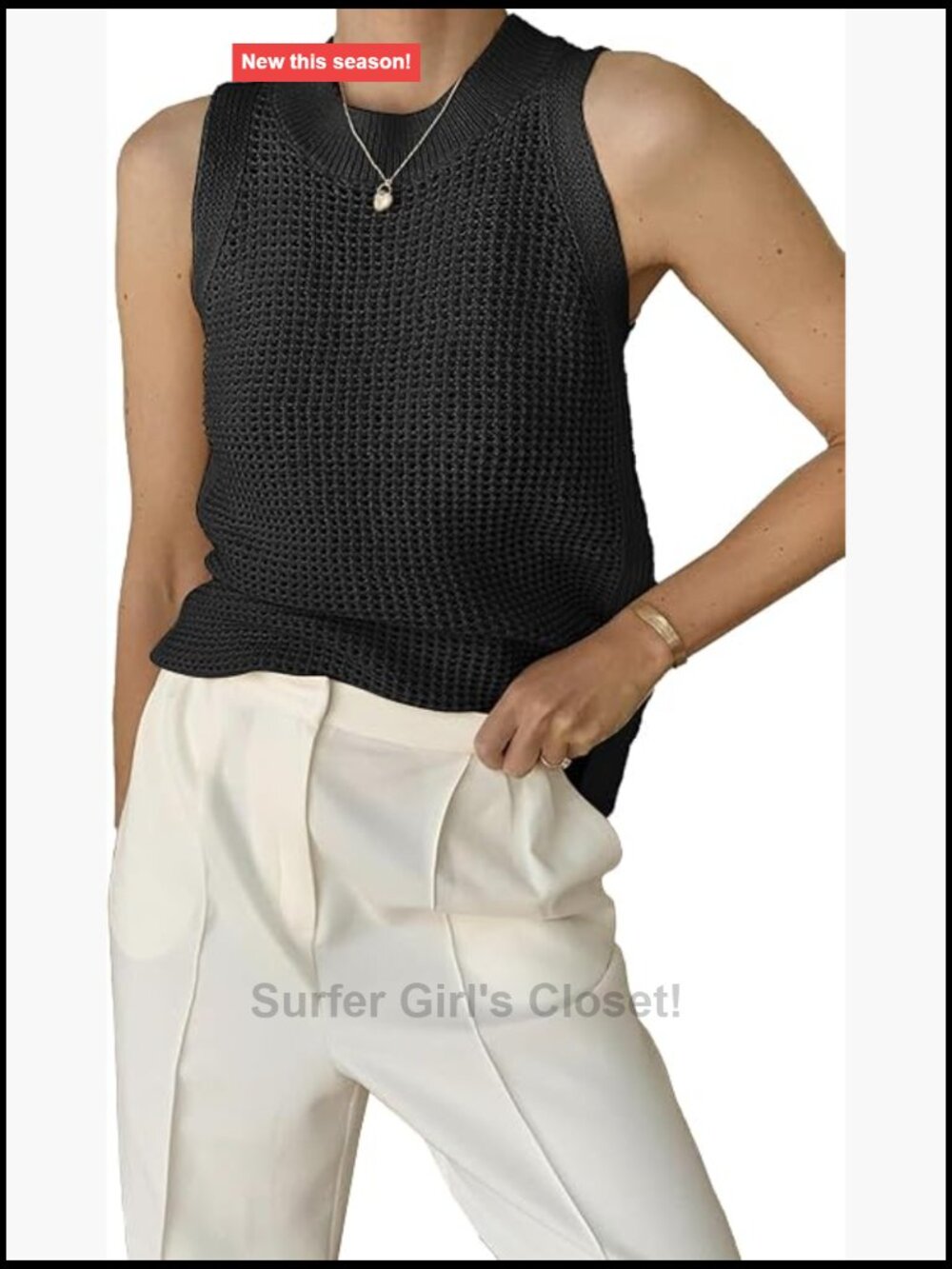 Women's Sleeveless Knit Tank Top Hollow Out Crochet Cami